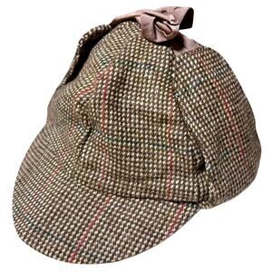 Vintage Lochcarron Wool Tweed Deerstalker Hat Sherlock Holmes Size Medium 7 1/8